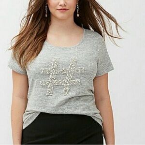 Lane Bryant | Grey/Gray Pearl Hashtag Scoop-Neck Short-Sleeve T-Shirt Sz 18/20